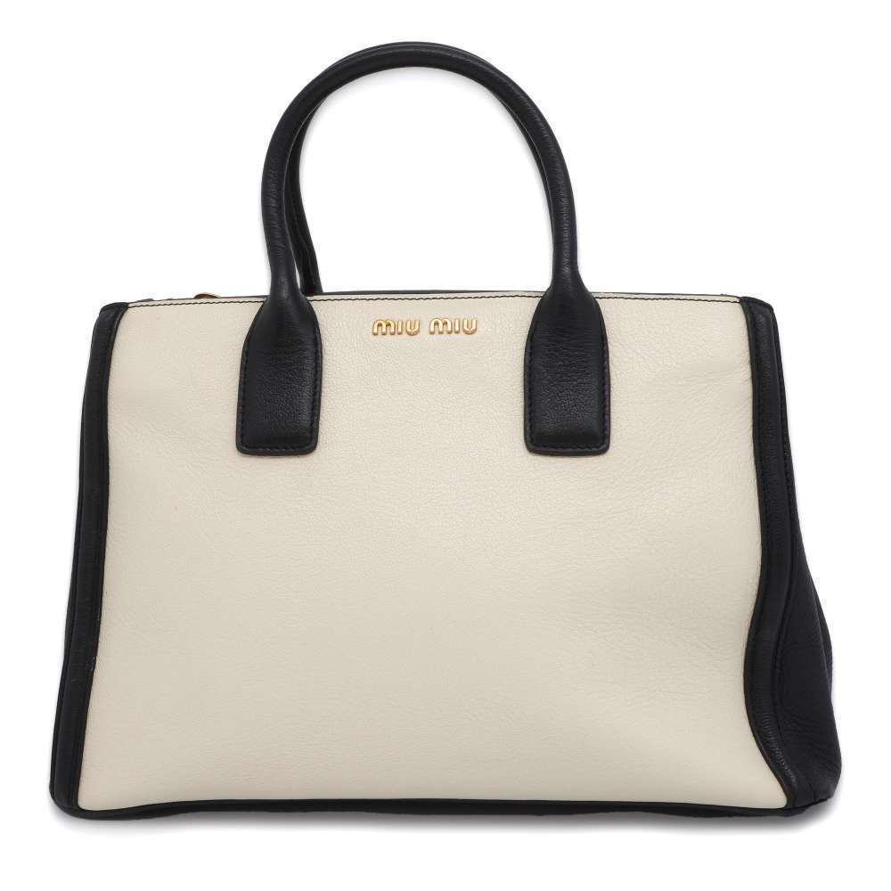 Miu Miu Logo 2way Handbag Beige Bkack